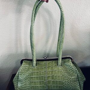 Nine West Light Green Croc-Embossed Shoulder Bag